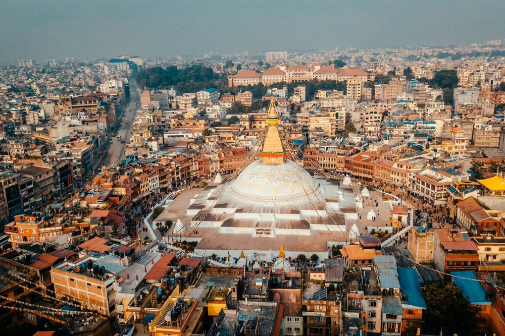 Katmandu z lotu ptaka ze stupą Boudhanath